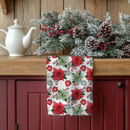 クリスマスポインセチア模様 キッチンタオル