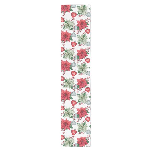 クリスマスポインセチア模様 ショートテーブルランナー (正面)
