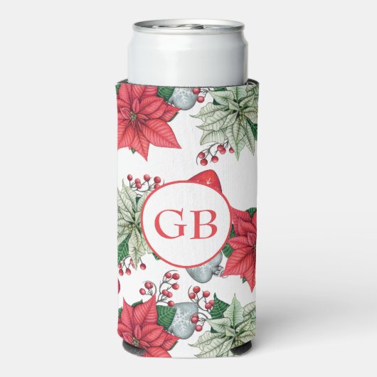 クリスマスポインセチア模様 スリム缶クーラー (Seltzer裏面)
