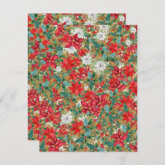 クリスマスポインセチア模様 ノートカード (正面/裏面)