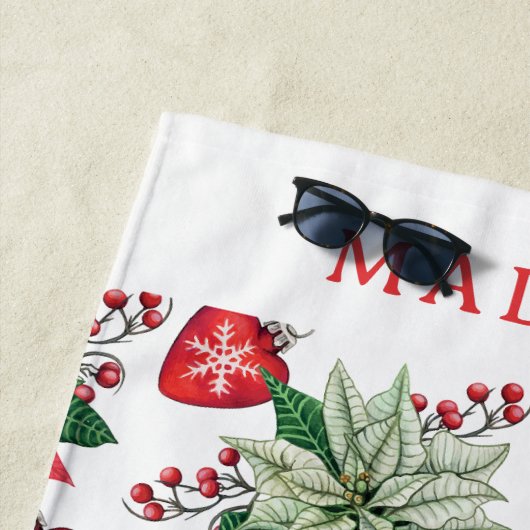 クリスマスポインセチア模様 ビーチタオル (インサイチュ)