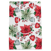 クリスマスポインセチア模様 ミディアムペーパーバッグ (裏面)
