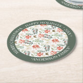 クリスマスポインセチア模様 ラウンドペーパーコースター (アングル)