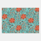 クリスマスポインセチア模様 ラッピングペーパーシート (正面3)