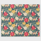 クリスマスポインセチア模様 ラッピングペーパー (フラット)