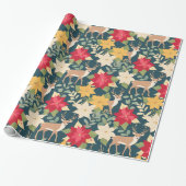クリスマスポインセチア模様 ラッピングペーパー (アンロールド)
