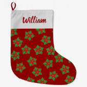 クリスマスポインセチア模様 ラージクリスマスストッキング (正面)