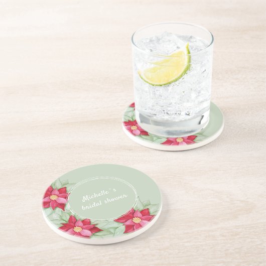 クリスマスポインセチア水の色の手絵を描形 コースター (側面)