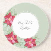 クリスマスポインセチア水の色の手絵を描形 コースター (正面)