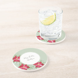 クリスマスポインセチア水の色の手絵を描形 コースター