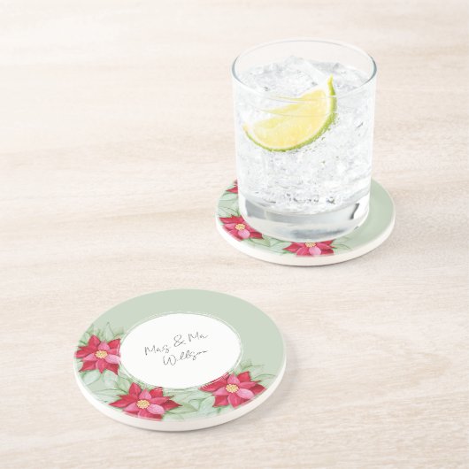 クリスマスポインセチア水の色の手絵を描形 コースター (側面)