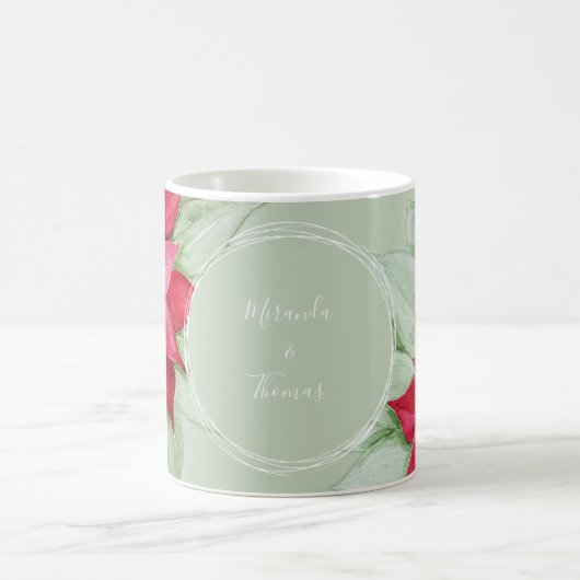 クリスマスポインセチア水の色の手絵を描形 コーヒーマグカップ (中央)