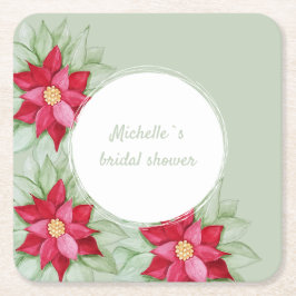 クリスマスポインセチア水の色の手絵を描形 スクエアペーパーコースター