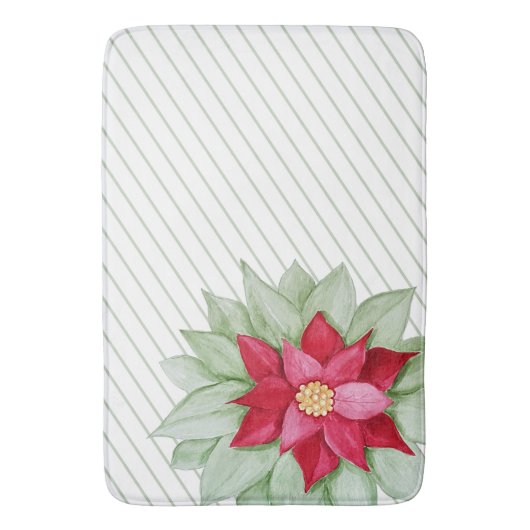 クリスマスポインセチア水の色の手絵を描形 バスマット (正面縦)