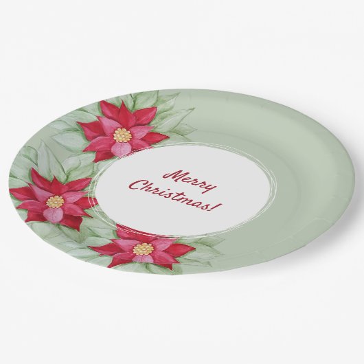 クリスマスポインセチア水の色の手絵を描形 ペーパープレート (アングル)