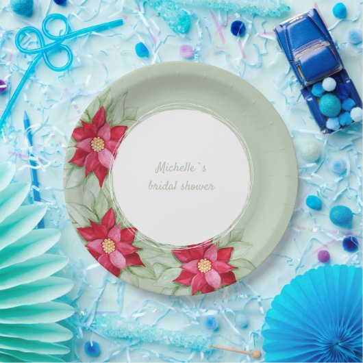 クリスマスポインセチア水の色の手絵を描形 ペーパープレート (パーティー)