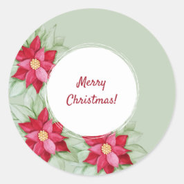 クリスマスポインセチア水の色の手絵を描形 ラウンドシール