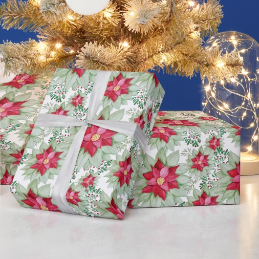 クリスマスポインセチア水の色の手絵を描形 ラッピングペーパー (クリスマス)