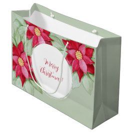 クリスマスポインセチア水の色の手絵を描形 ラージペーパーバッグ