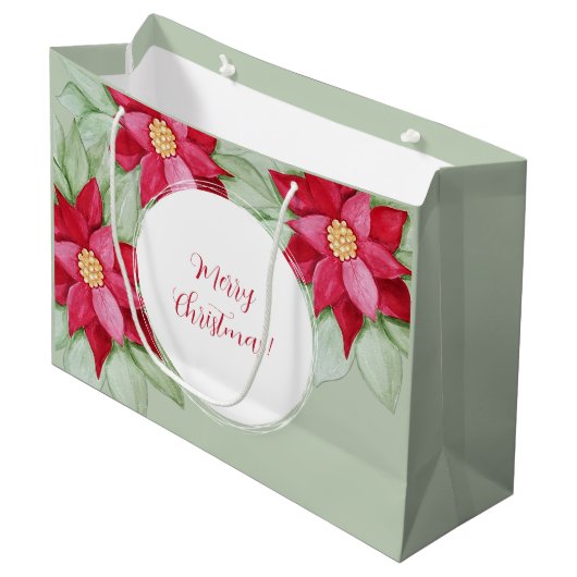 クリスマスポインセチア水の色の手絵を描形 ラージペーパーバッグ (正面アングル)