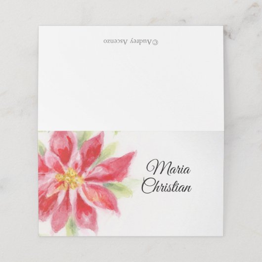 クリスマスポインセチア水彩折り畳み座席表 プレイスカード (外部開封)