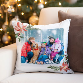 クリスマスポインセチア水彩植物写真 クッション