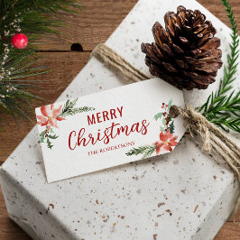 クリスマスポインセチア水彩植物学 ギフトタグ