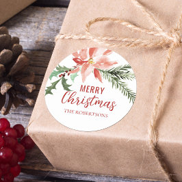 クリスマスポインセチア水彩植物学 ラウンドシール