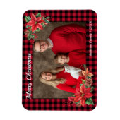 クリスマスポインセチア水牛のプレイドファミリー写真 マグネット (縦)
