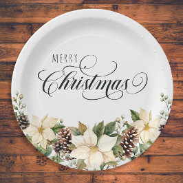 クリスマスポインセチア白丸 ペーパープレート