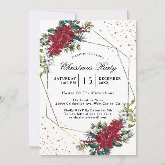 クリスマスポインセチア紙吹雪パーティの招待状 招待状 (正面)