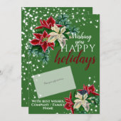クリスマスポインセチア緑のギフトカードホルダー シーズンカード (正面/裏面)