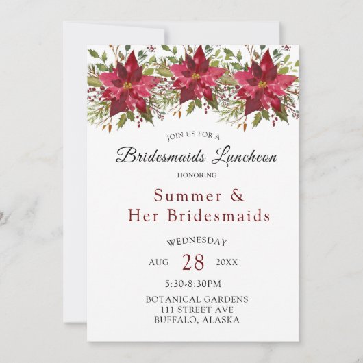 クリスマスポインセチア緑の花嫁の昼食会 招待状 (正面)