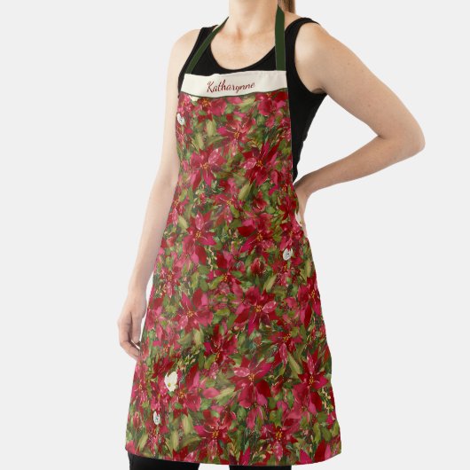 クリスマスポインセチア花のパタパーソナライズされたーン エプロン (インサイチュ)