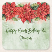 クリスマスポインセチア花フローラパーティー スクエアペーパーコースター (正面)