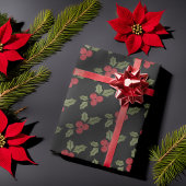 クリスマスポインセチア花ミスタントリーレッドベリー ラッピングペーパー