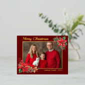 クリスマスポインセチア花家族の写真 箔シーズンポストカード (立ち正面)