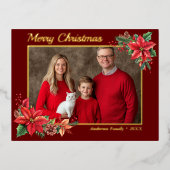 クリスマスポインセチア花家族の写真 箔シーズンポストカード (正面)