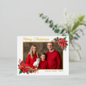 クリスマスポインセチア花家族の写真 箔シーズンポストカード (立ち正面)