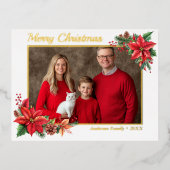 クリスマスポインセチア花家族の写真 箔シーズンポストカード (正面)