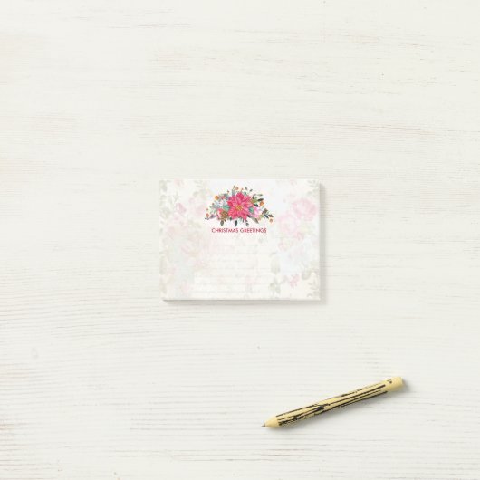 クリスマスポインセチア花束オンヴィンテージコラージュ ポストイット (デスク上)
