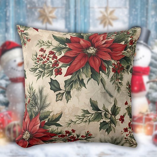 クリスマスポインセチア装飾用クッション クッション