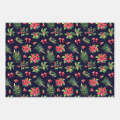 クリスマスポインセチア赤い格子縞の弓の準備ができている ラッピングペーパーシート (正面)