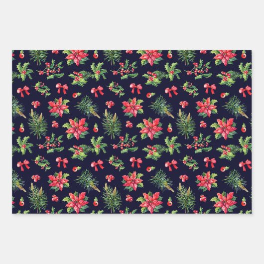 クリスマスポインセチア赤い格子縞の弓の準備ができている ラッピングペーパーシート (正面)
