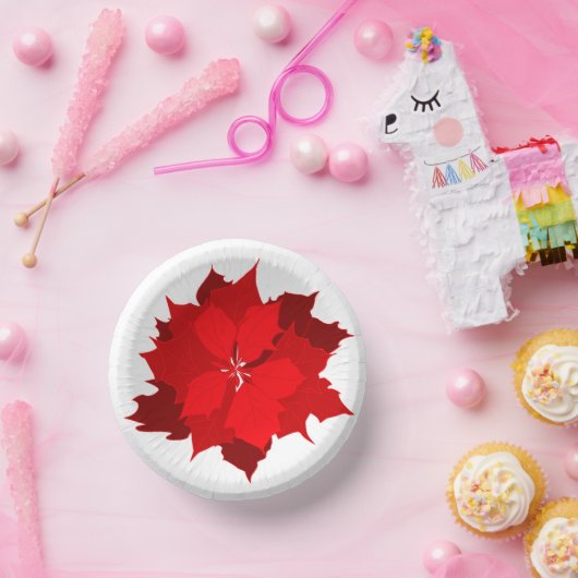 クリスマスポインセチア赤と白プレート ペーパーボウル (パーティー)