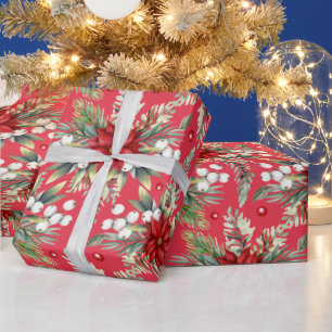 クリスマスポインセチア赤クラシック緑エレガント ラッピングペーパー