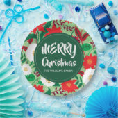 クリスマスポインセチア赤白フローラモノグラム ペーパープレート (パーティー)