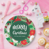 クリスマスポインセチア赤白フローラモノグラム ペーパープレート (パーティー)
