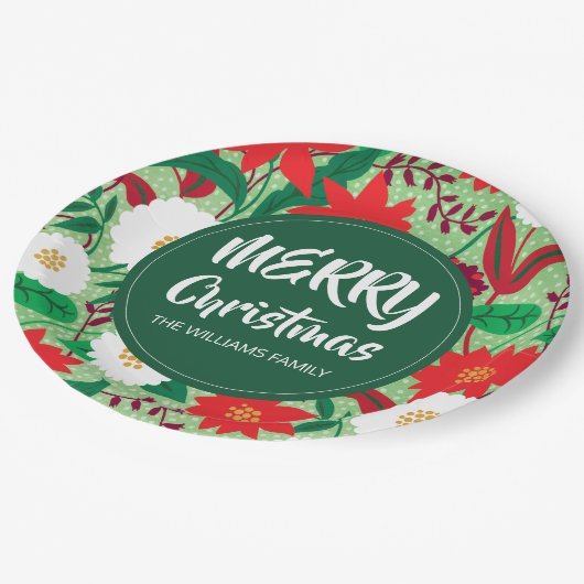 クリスマスポインセチア赤白フローラモノグラム ペーパープレート (アングル)
