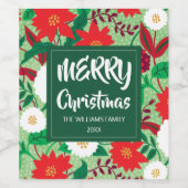 クリスマスポインセチア赤白フローラモノグラム ワインラベル (シングルラベル)